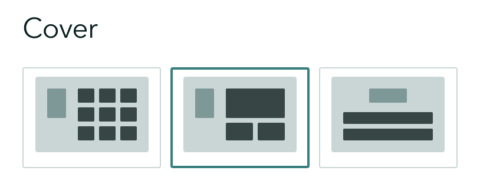 A screenshot of the cover layout selection options in the design panel for an ArcGIS StoryMaps collection